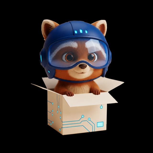 Маскот BoxProc выглядывает из коробки
