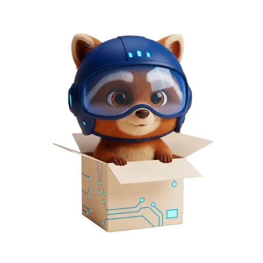 Маскот BoxProc выглядывает из коробки